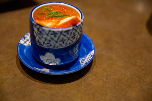 Chawanmushi with fish eggs at a japanese restaurant