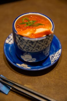 Chawanmushi with fish eggs at a japanese restaurant