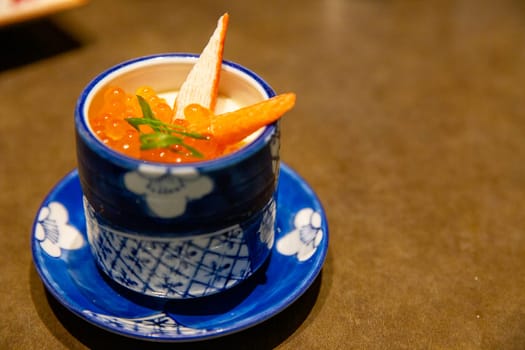Chawanmushi with fish eggs at a japanese restaurant