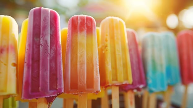 Assortment of Colorful Frozen Popsicles on Sticks, Refreshing Summer Treats