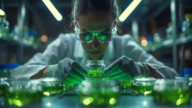 Scientist Working with Genetically Modified Plants in Laboratory, Conducting Research in Modern Agriculture Science