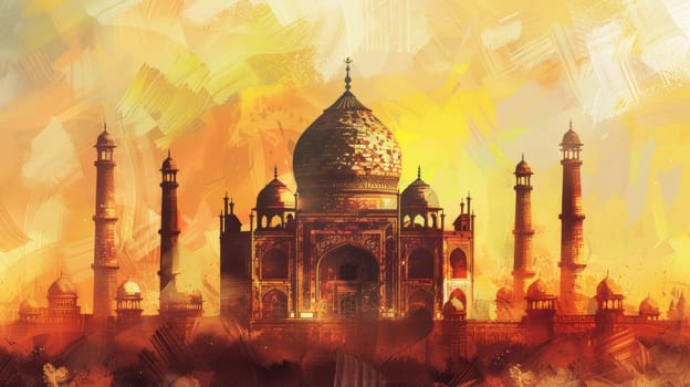 Majestic Taj Mahal at Sunset, Architectural Marvel of Mughal India