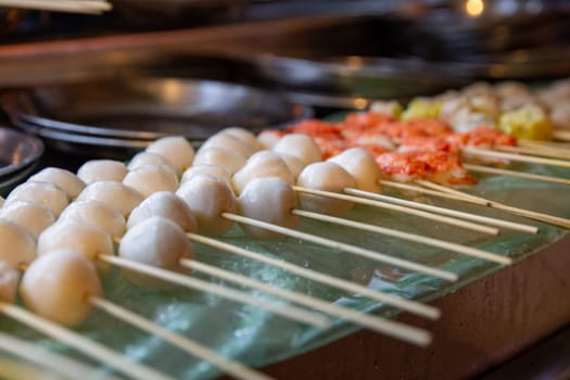 Various Seafood balls on a stick for snacking