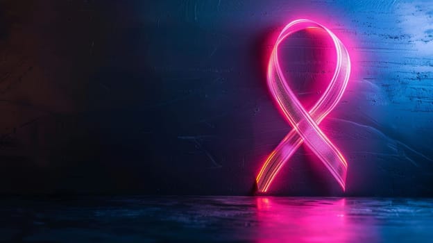 Neon Pink Ribbon Symbol for Breast Cancer Awareness, Support, and Hope