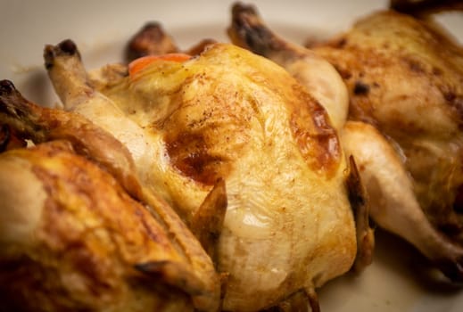 Three Stuffed Roasted Chicken on a platter
