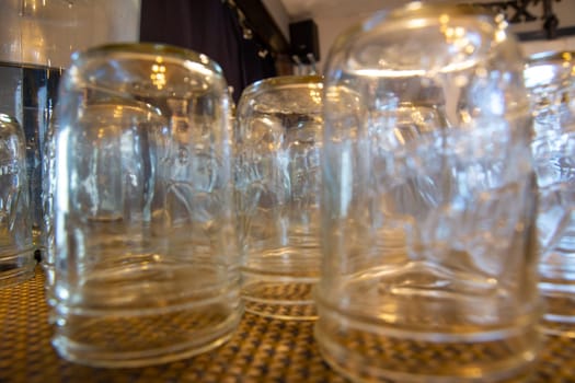 Recently Cleaned mason Jars on a bar top