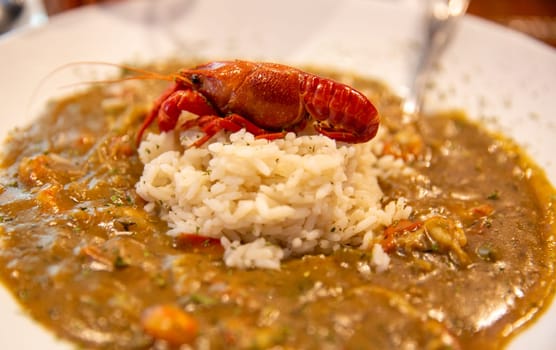 crawfish etouffee served with rice