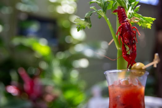 Crawdad Blood Mary with celery and olive