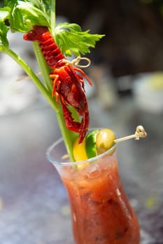 Crawfish Bloody Mary with celery and garnishes