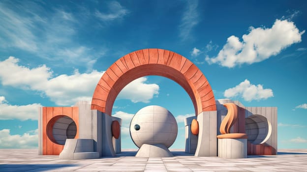 Abstract architecture surreal building. Dream scene with epic architectural abstraction under the blue sky. Generated AI