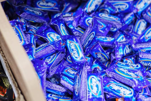 Tyumen, Russia-March 05, 2024: Milky Way minis candy bars. Selective focus