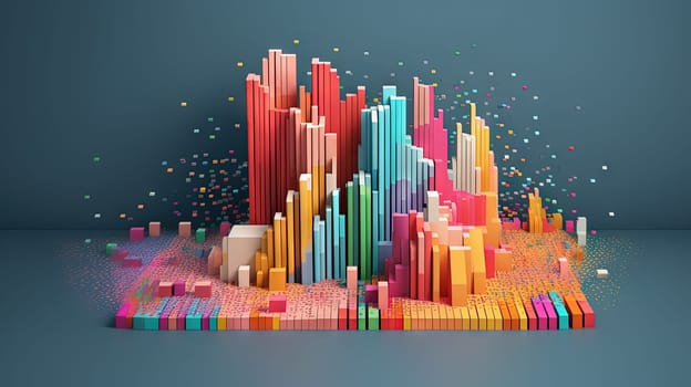 Business data graph concept with market data clusters and particles. Digital sorting and management concept for business and finance. Generated AI.