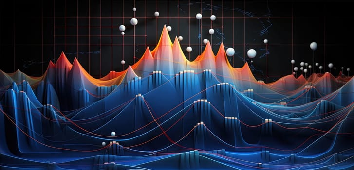 Abstract business graph in mountain style. Data connection concept element for business. Generated AI