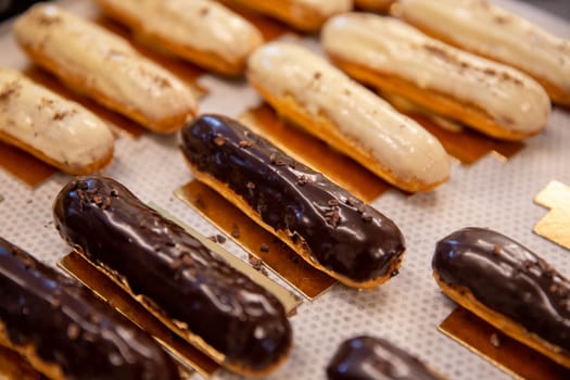 Variety of Eclairs with chocolate or vanilla