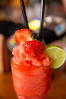 Tropical Strawberry Daiquiri at a Tiki bar
