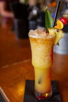 Tropical Alcoholic Drink garnished with fruit