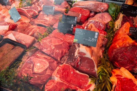 Meat for sale at a butchers store