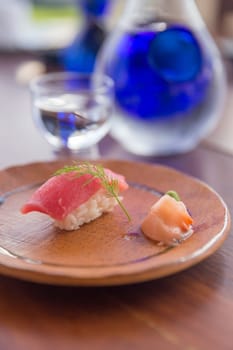 fresh ahi tuna sushi with sake