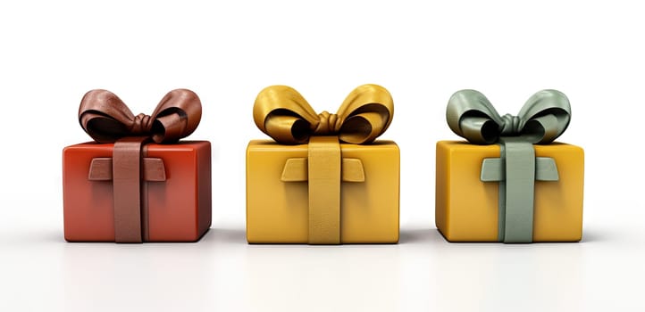 Set of colorful gift boxes with ribbons for Christmas holidays or commercial event. Generated AI