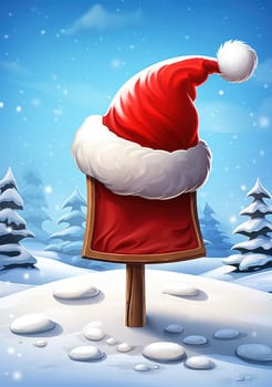 Santa hat on the snow for Christmas celebration. Winter holidays card with Santa cap. Generated AI