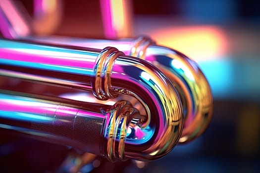 Abstract chrome pipes composition. Industry themed background with shiny metallic connected pipes. Generated AI