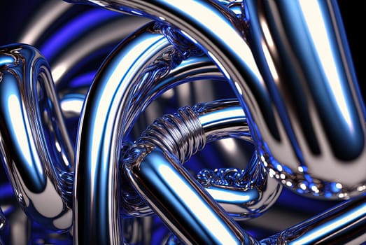 Abstract chrome pipes composition. Industry themed background with shiny metallic connected pipes. Generated AI