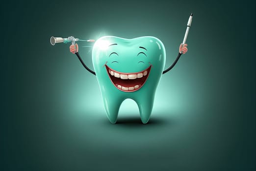 Funny Dentist Day poster with retro styled tooth and vintage equipment. Generated AI