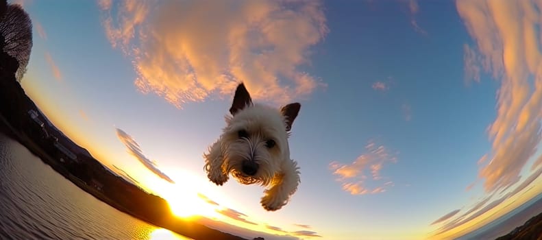 Cute puppy playing outside. Lifestyle dynamic dog photo in casual camera style. Generated AI