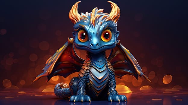 Young blue dragon, mysterious creature from farytales and symbol of 2024 lunar year in Chinese calendar. Generated AI