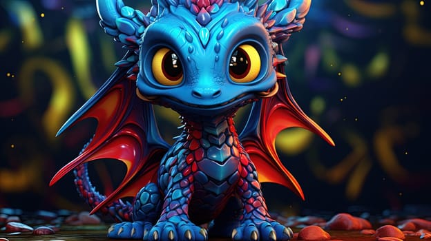 Young blue dragon, mysterious creature from farytales and symbol of 2024 lunar year in Chinese calendar. Generated AI