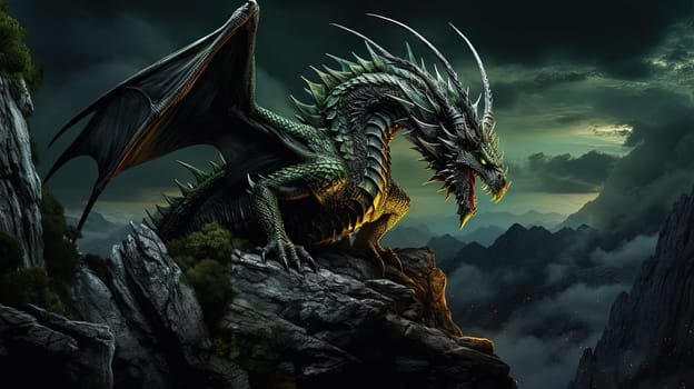 Green dragon, mysterious monster from farytales and symbol of 2024 lunar year in Chinese calendar. Generated AI