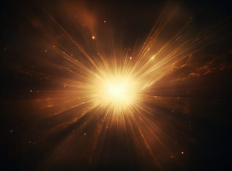 Sun flare with yellow rays and beams on dark background. Generated AI