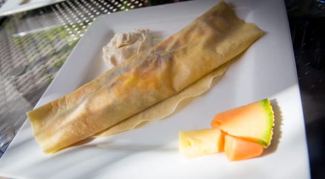 Stuffed Breakfast Crepe for Brunch in Belize