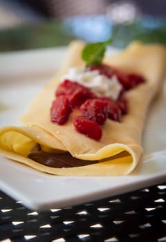 Nutella Crepe Topped With Strawberry Preservatives