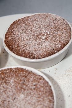 Chocolate souffle with Sugar just made