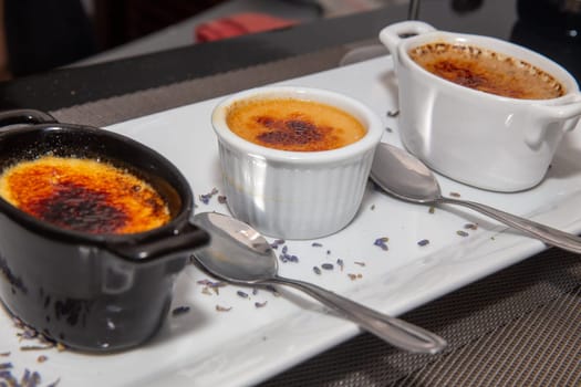 Trio of different types of Creme Brulee