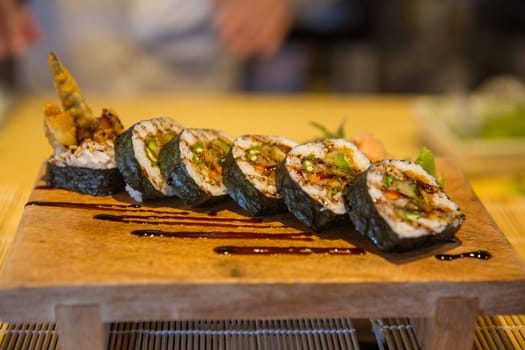 Asparagus tempura roll with eel sauce