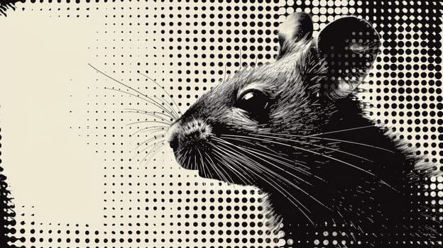 A black and white drawing of a mouse with dots on it