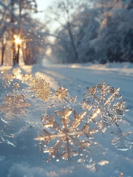 Icy snowflakes on a window pane, capturing the magic and tranquility of winter.