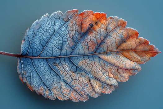 Frost patterns on a leaf in early morning, perfect for natural and delicate designs.