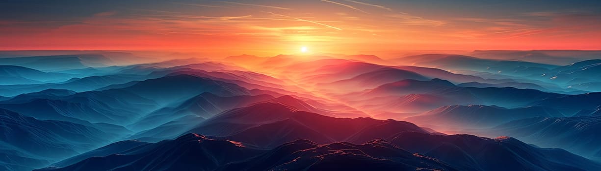 Hazy silhouette of mountains against a sunset, capturing serenity and vast landscapes.