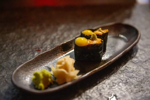 Sea Urchin Sushi with Quail Eggs