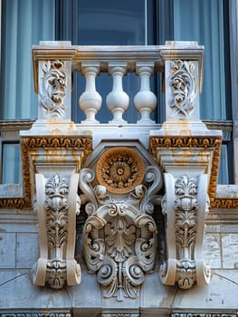 Close-up of intricate architectural details on a historic facade, showcasing craftsmanship and heritage.