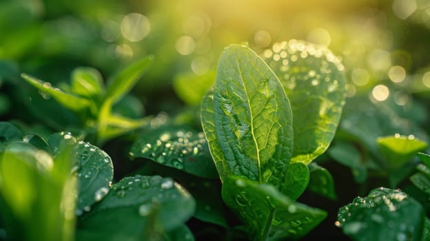 A close up of a plant with water droplets on it