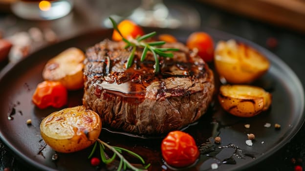 A close up of a plate with meat and vegetables on it