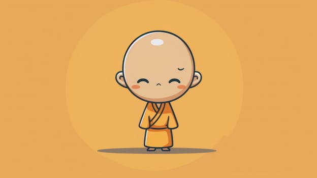 A cartoon of a little boy in an orange robe with his eyes closed