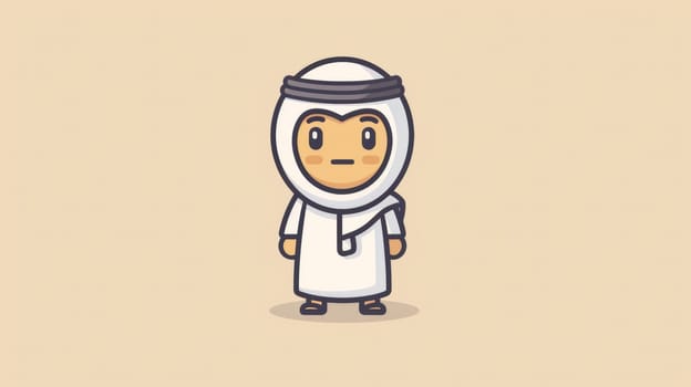 A cartoon character in a white robe and headdress