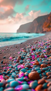 A beach with rocks and pebbles on the shoreline