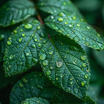 Close-up of raindrops on a vibrant green leaf, illustrating life and refreshment.