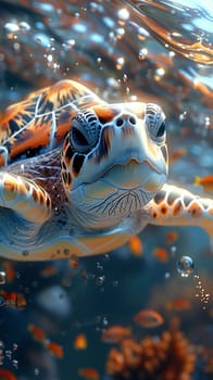 Underwater view of a swimming turtle, capturing marine life and tranquility.